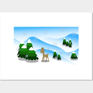 New Year and Christmas background with little baby deer Posters and Art